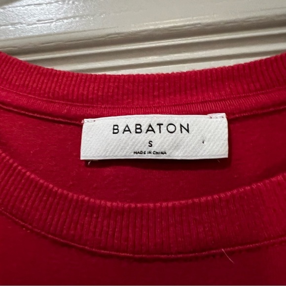 Babaton Aritzia Small 3/4 Sleeve Red Scoop Neck Round Hem Blouse Top B1 - Picture 4 of 6